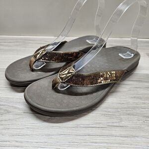 Vionic Womens Bronze Tide Sequins Sandal Size 9 Casual Flip Flop Sparkle